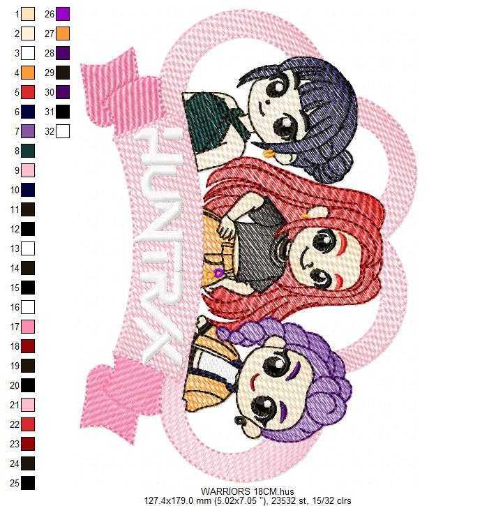 KPop Demon Hunters embroidery design - Kpop Warriors machine embroidery patterns - Baby girl file - Instant digital download - Marcia Embroidery