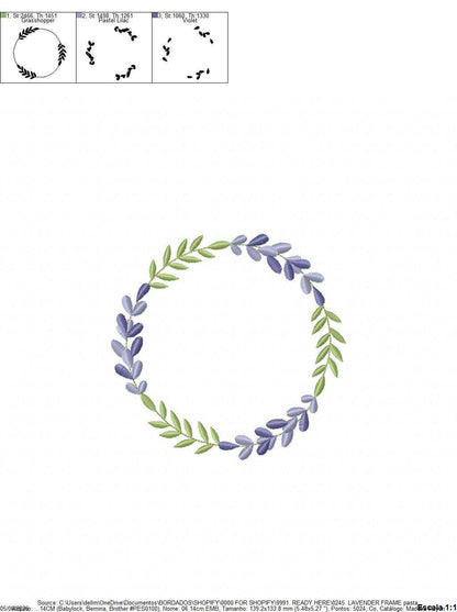 Lavender flowers Frame embroidery design - Monogram Laurel Frame machine embroidery pattern - Floral Kitchen Tea towel - Instant download pes jef - Marcia Embroidery