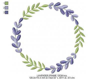 Lavender flowers Frame embroidery design - Monogram Laurel Frame machine embroidery pattern - Floral Kitchen Tea towel - Instant download pes jef - Marcia Embroidery