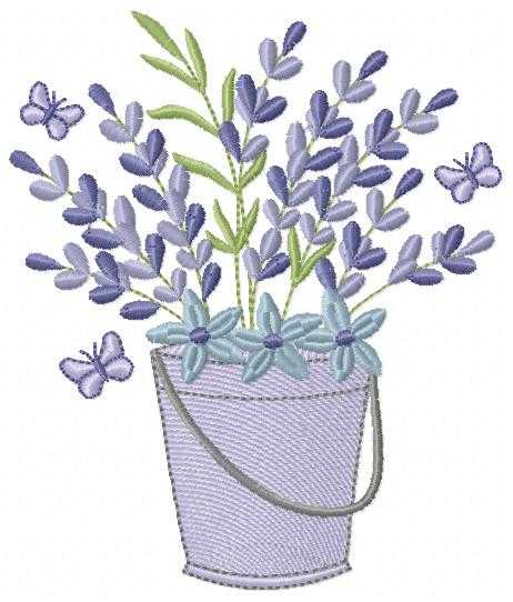 Lavender flowers in a tin bucket embroidery design - Flowers with butterflies machine embroidery pattern - Floral Kitchen Tea towel - Instant download pes jef - Marcia Embroidery