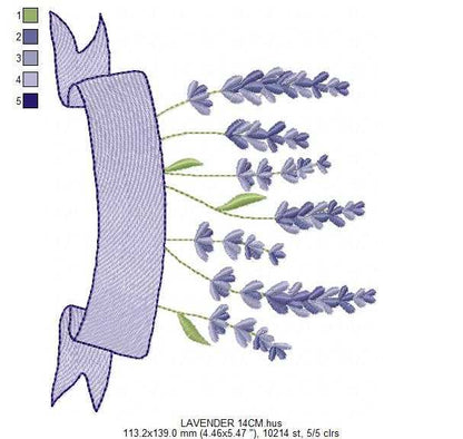 Lavender with banner embroidery design - Lavender flowers machine embroidery pattern - Floral Kitchen Tea towel - Instant download pes jef dst - Marcia Embroidery