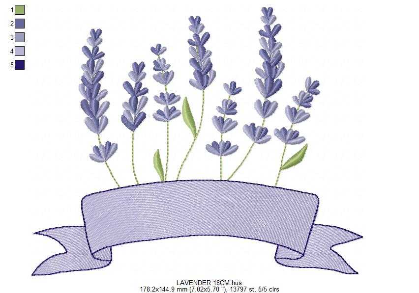 Lavender with banner embroidery design - Lavender flowers machine embroidery pattern - Floral Kitchen Tea towel - Instant download pes jef dst - Marcia Embroidery
