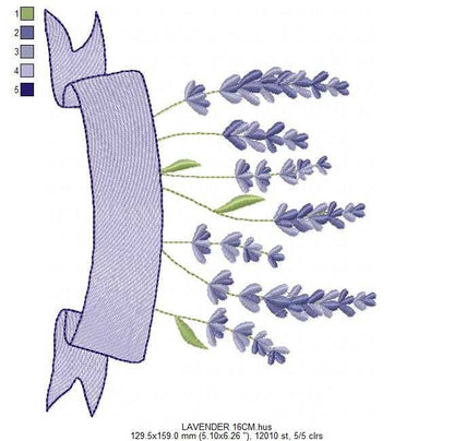 Lavender with banner embroidery design - Lavender flowers machine embroidery pattern - Floral Kitchen Tea towel - Instant download pes jef dst - Marcia Embroidery