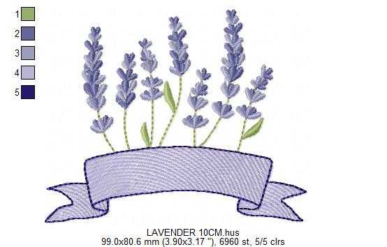 Lavender with banner embroidery design - Lavender flowers machine embroidery pattern - Floral Kitchen Tea towel - Instant download pes jef dst - Marcia Embroidery