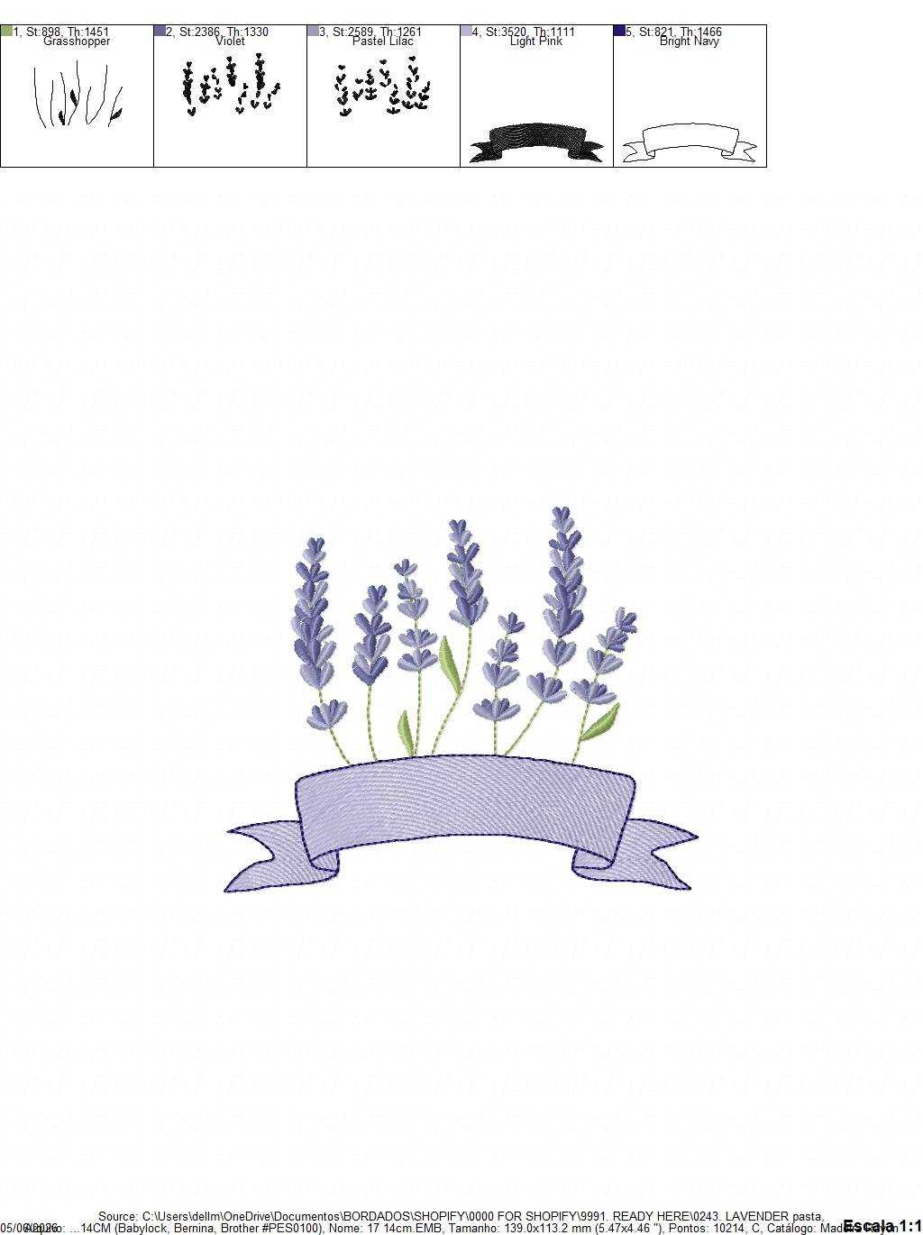 Lavender with banner embroidery design - Lavender flowers machine embroidery pattern - Floral Kitchen Tea towel - Instant download pes jef dst - Marcia Embroidery