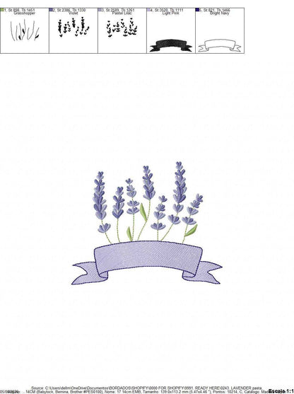 Lavender with banner embroidery design - Lavender flowers machine embroidery pattern - Floral Kitchen Tea towel - Instant download pes jef dst - Marcia Embroidery