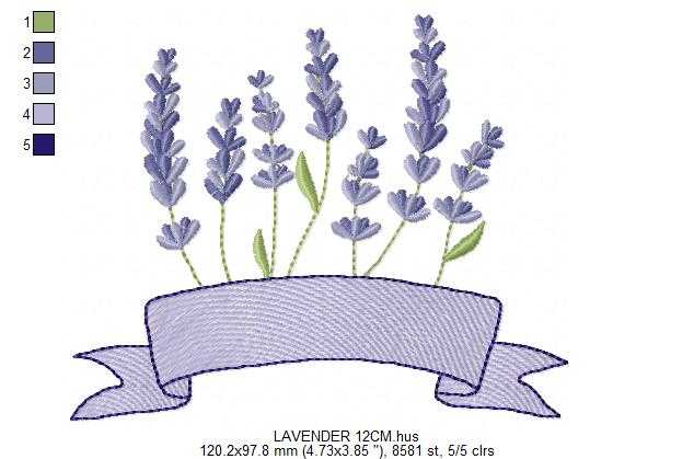 Lavender with banner embroidery design - Lavender flowers machine embroidery pattern - Floral Kitchen Tea towel - Instant download pes jef dst - Marcia Embroidery