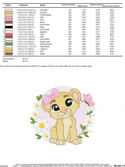 Lion King embroidery design - Lioness Nala with flowers machine embroidery pattern - Baby Boy and girl file - Instant digital download pes jef dst hus vp3 - Marcia Embroidery