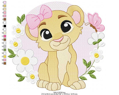 Lion King embroidery design - Lioness Nala with flowers machine embroidery pattern - Baby Boy and girl file - Instant digital download pes jef dst hus vp3 - Marcia Embroidery