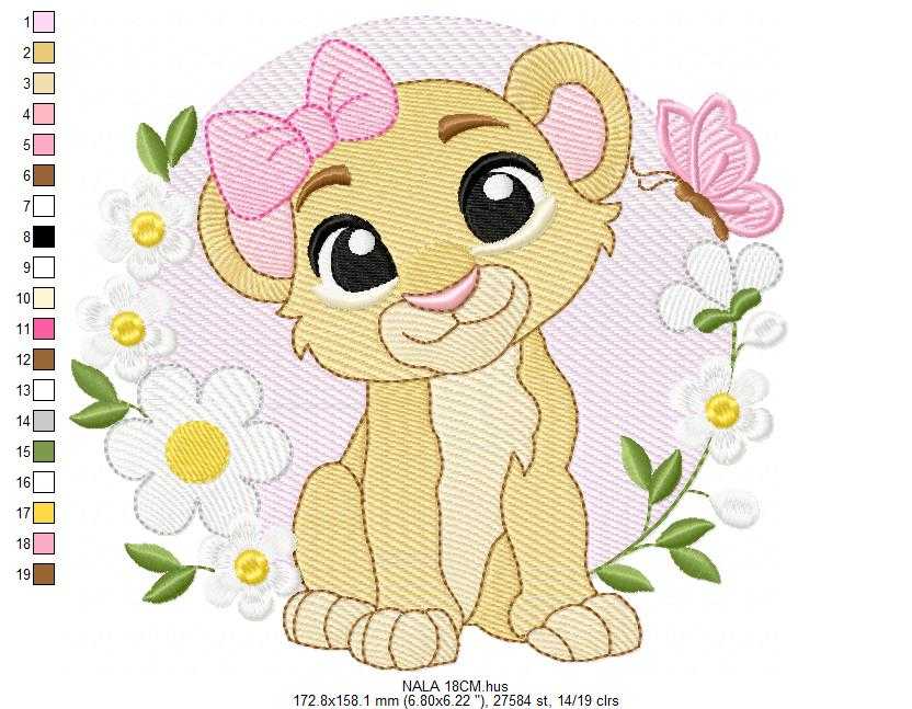 Lion King embroidery design - Lioness Nala with flowers machine embroidery pattern - Baby Boy and girl file - Instant digital download pes jef dst hus vp3 - Marcia Embroidery