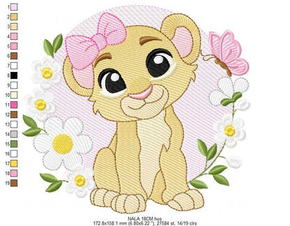 Lion King embroidery design - Lioness Nala with flowers machine embroidery pattern - Baby Boy and girl file - Instant digital download pes jef dst hus vp3 - Marcia Embroidery