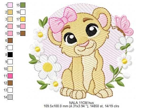 Lion King embroidery design - Lioness Nala with flowers machine embroidery pattern - Baby Boy and girl file - Instant digital download pes jef dst hus vp3 - Marcia Embroidery