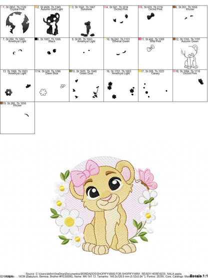 Lion King embroidery design - Lioness Nala with flowers machine embroidery pattern - Baby Boy and girl file - Instant digital download pes jef dst hus vp3 - Marcia Embroidery