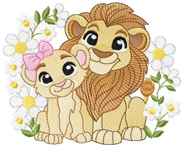Lion King embroidery design - Simba and Nala with flowers machine embroidery pattern - Baby Boy and girl file - Instant digital download pes jef dst hus vp3 - Marcia Embroidery