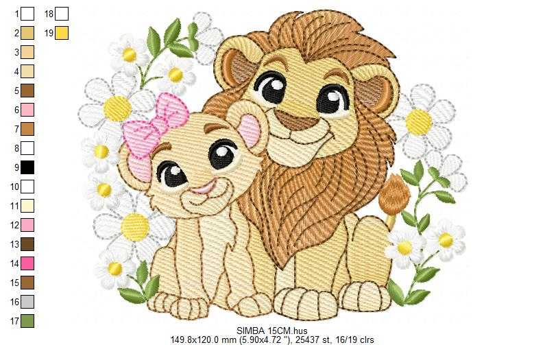Lion King embroidery design - Simba and Nala with flowers machine embroidery pattern - Baby Boy and girl file - Instant digital download pes jef dst hus vp3 - Marcia Embroidery