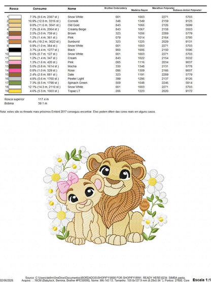 Lion King embroidery design - Simba and Nala with flowers machine embroidery pattern - Baby Boy and girl file - Instant digital download pes jef dst hus vp3 - Marcia Embroidery