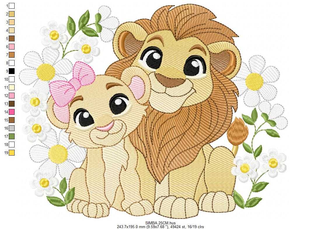 Lion King embroidery design - Simba and Nala with flowers machine embroidery pattern - Baby Boy and girl file - Instant digital download pes jef dst hus vp3 - Marcia Embroidery