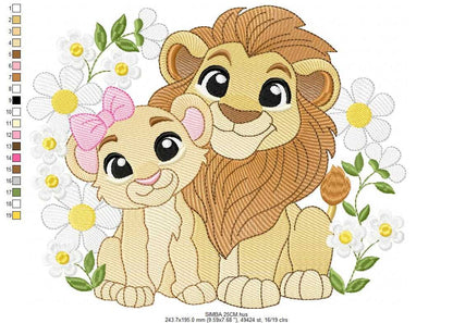 Lion King embroidery design - Simba and Nala with flowers machine embroidery pattern - Baby Boy and girl file - Instant digital download pes jef dst hus vp3 - Marcia Embroidery