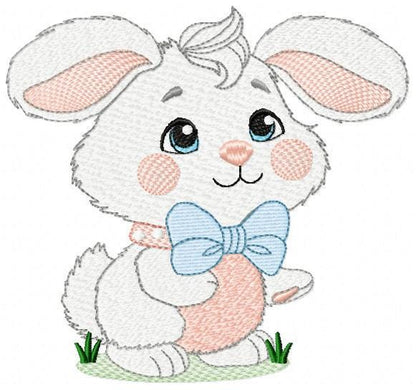 Male Bunny embroidery design - Rabbit with blue bow tie machine embroidery pattern - Baby Boy Easter Bunny file - Instant digital download pes jef dst hus vp3 - Marcia Embroidery