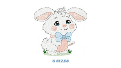 Male Bunny embroidery design - Rabbit with blue bow tie machine embroidery pattern - Baby Boy Easter Bunny file - Instant digital download pes jef dst hus vp3 - Marcia Embroidery
