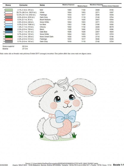 Male Bunny embroidery design - Rabbit with blue bow tie machine embroidery pattern - Baby Boy Easter Bunny file - Instant digital download pes jef dst hus vp3 - Marcia Embroidery