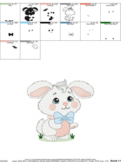 Male Bunny embroidery design - Rabbit with blue bow tie machine embroidery pattern - Baby Boy Easter Bunny file - Instant digital download pes jef dst hus vp3 - Marcia Embroidery