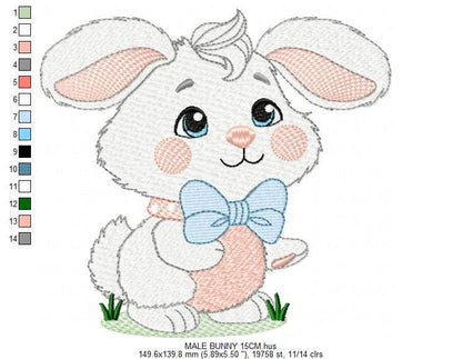 Male Bunny embroidery design - Rabbit with blue bow tie machine embroidery pattern - Baby Boy Easter Bunny file - Instant digital download pes jef dst hus vp3 - Marcia Embroidery
