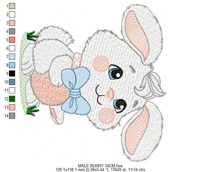 Male Bunny embroidery design - Rabbit with blue bow tie machine embroidery pattern - Baby Boy Easter Bunny file - Instant digital download pes jef dst hus vp3 - Marcia Embroidery