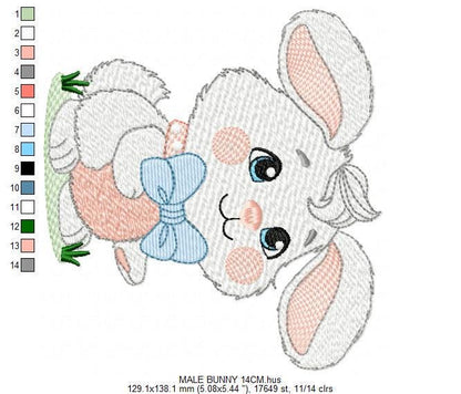 Male Bunny embroidery design - Rabbit with blue bow tie machine embroidery pattern - Baby Boy Easter Bunny file - Instant digital download pes jef dst hus vp3 - Marcia Embroidery