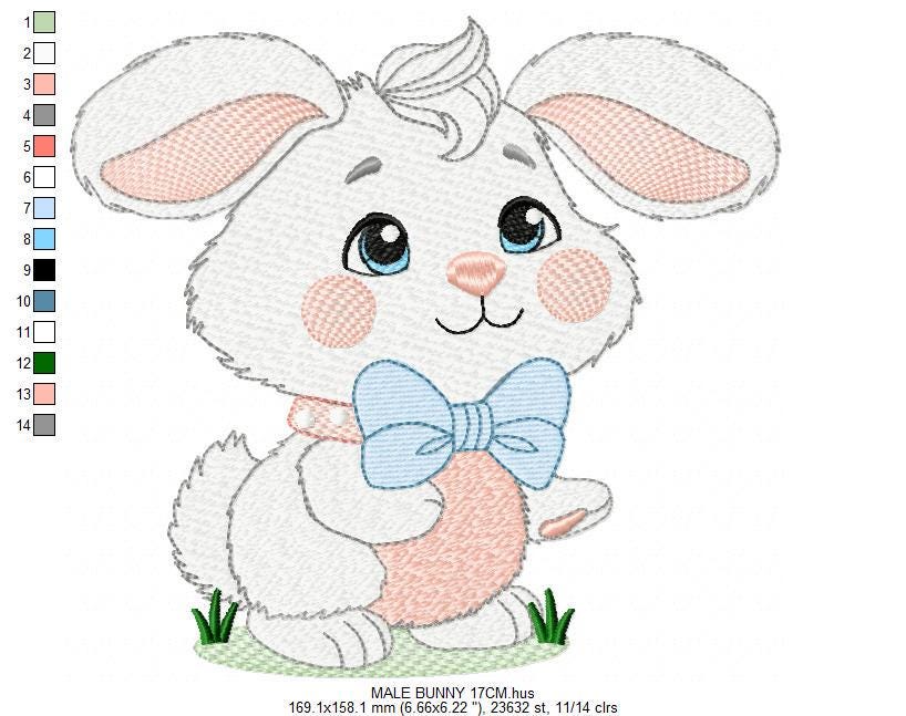 Male Bunny embroidery design - Rabbit with blue bow tie machine embroidery pattern - Baby Boy Easter Bunny file - Instant digital download pes jef dst hus vp3 - Marcia Embroidery