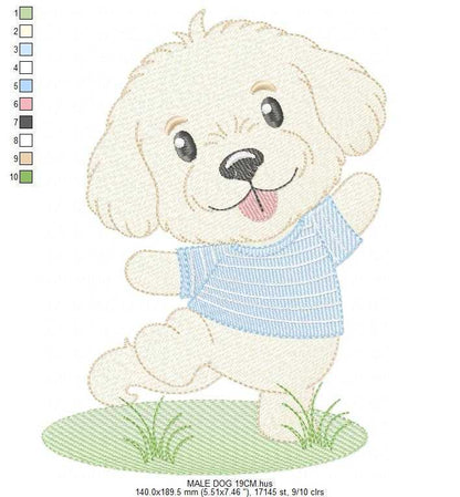Male Dog embroidery design - Happy Puppy Dog machine embroidery pattern - Baby Boy file - Instant digital download pes jef dst - Marcia Embroidery