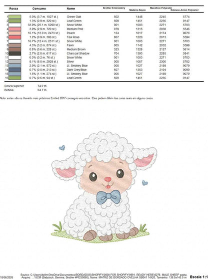 Male Sheep embroidery design - Lamb with hearts machine embroidery pattern - Baby Boy Newborn file - Instant download pes jef dst vp3 - Marcia Embroidery
