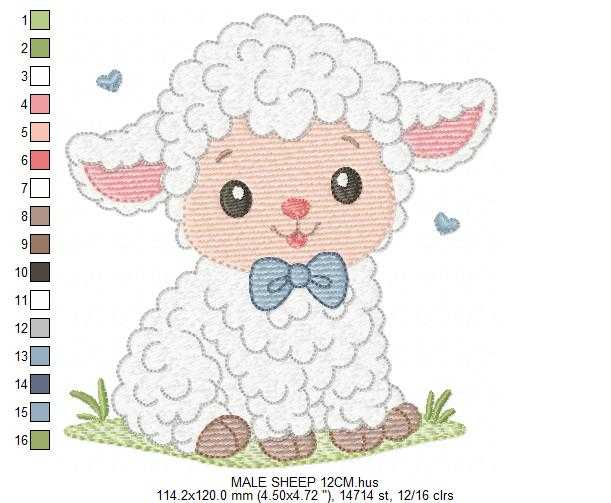 Male Sheep embroidery design - Lamb with hearts machine embroidery pattern - Baby Boy Newborn file - Instant download pes jef dst vp3 - Marcia Embroidery