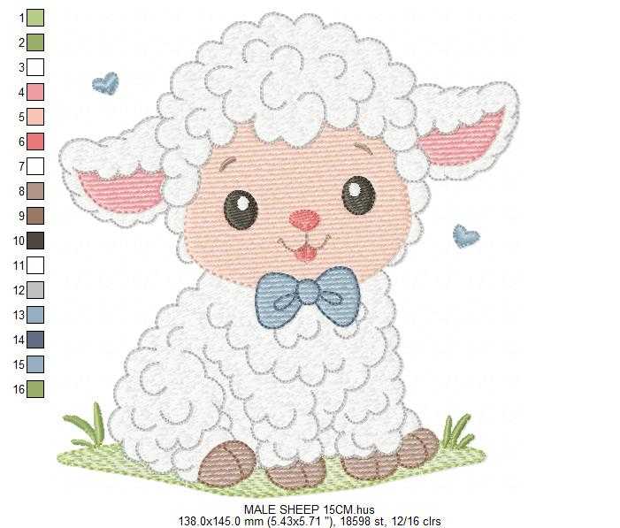 Male Sheep embroidery design - Lamb with hearts machine embroidery pattern - Baby Boy Newborn file - Instant download pes jef dst vp3 - Marcia Embroidery