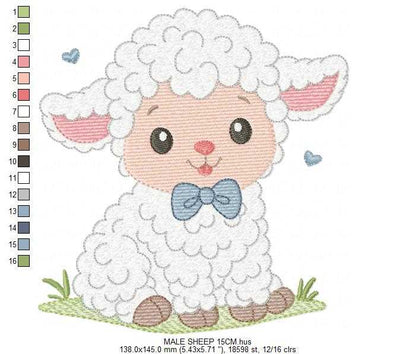 Male Sheep embroidery design - Lamb with hearts machine embroidery pattern - Baby Boy Newborn file - Instant download pes jef dst vp3 - Marcia Embroidery