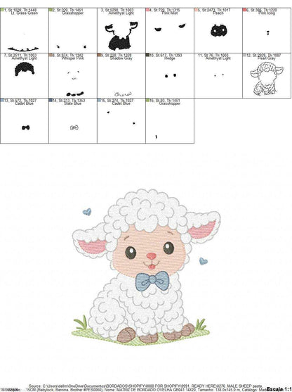 Male Sheep embroidery design - Lamb with hearts machine embroidery pattern - Baby Boy Newborn file - Instant download pes jef dst vp3 - Marcia Embroidery
