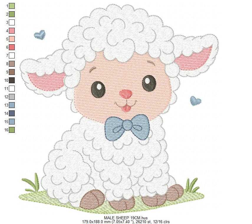 Male Sheep embroidery design - Lamb with hearts machine embroidery pattern - Baby Boy Newborn file - Instant download pes jef dst vp3 - Marcia Embroidery