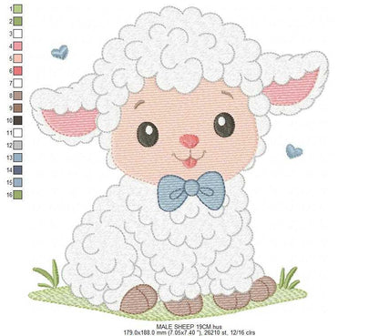 Male Sheep embroidery design - Lamb with hearts machine embroidery pattern - Baby Boy Newborn file - Instant download pes jef dst vp3 - Marcia Embroidery