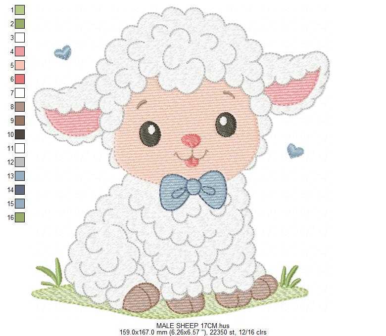 Male Sheep embroidery design - Lamb with hearts machine embroidery pattern - Baby Boy Newborn file - Instant download pes jef dst vp3 - Marcia Embroidery