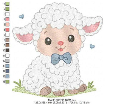 Male Sheep embroidery design - Lamb with hearts machine embroidery pattern - Baby Boy Newborn file - Instant download pes jef dst vp3 - Marcia Embroidery