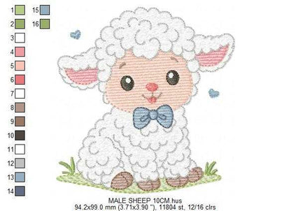 Male Sheep embroidery design - Lamb with hearts machine embroidery pattern - Baby Boy Newborn file - Instant download pes jef dst vp3 - Marcia Embroidery