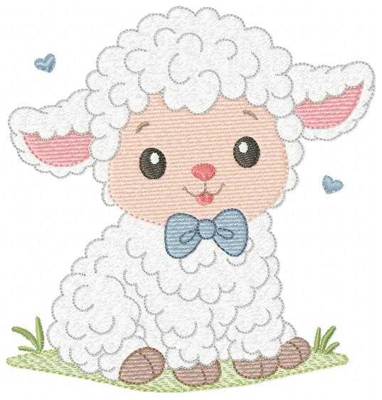 Male Sheep embroidery design - Lamb with hearts machine embroidery pattern - Baby Boy Newborn file - Instant download pes jef dst vp3 - Marcia Embroidery