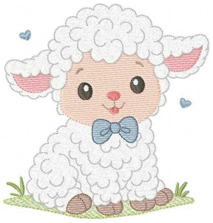Male Sheep embroidery design - Lamb with hearts machine embroidery pattern - Baby Boy Newborn file - Instant download pes jef dst vp3 - Marcia Embroidery