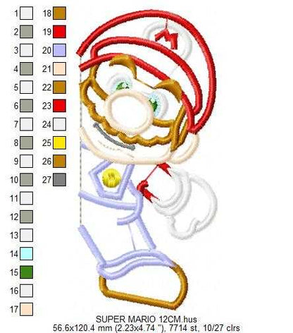 Mario embroidery design - Super Mario Brother Cartoon machine embroidery applique pattern - Baby boy and girl file - Instant digital download - Marcia Embroidery
