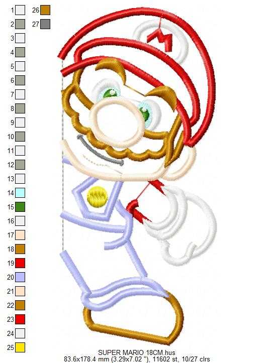 Mario embroidery design - Super Mario Brother Cartoon machine embroidery applique pattern - Baby boy and girl file - Instant digital download - Marcia Embroidery