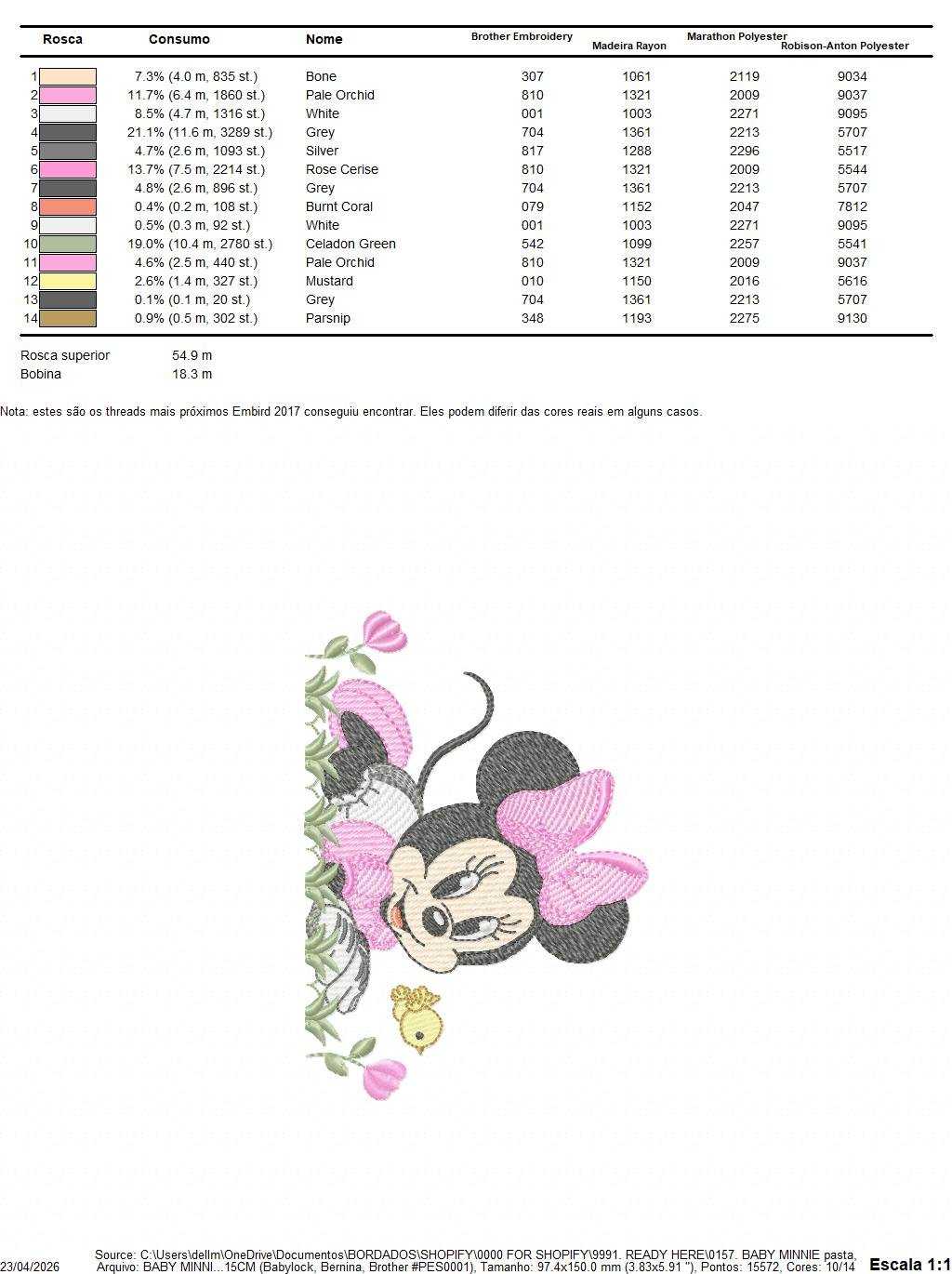 Minnie embroidery design - Baby Minnie Mouse machine embroidery pattern - Baby Girl file - Instant digital download pes jef dst - Marcia Embroidery