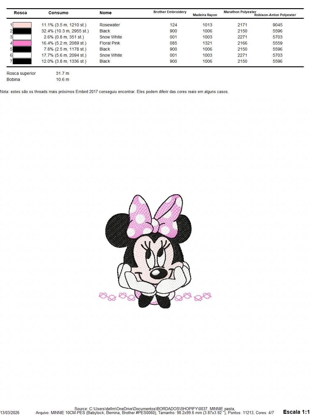 Minnie embroidery design - Minnie Mouse machine embroidery pattern - Baby Girl file - Instant digital download - Marcia Embroidery