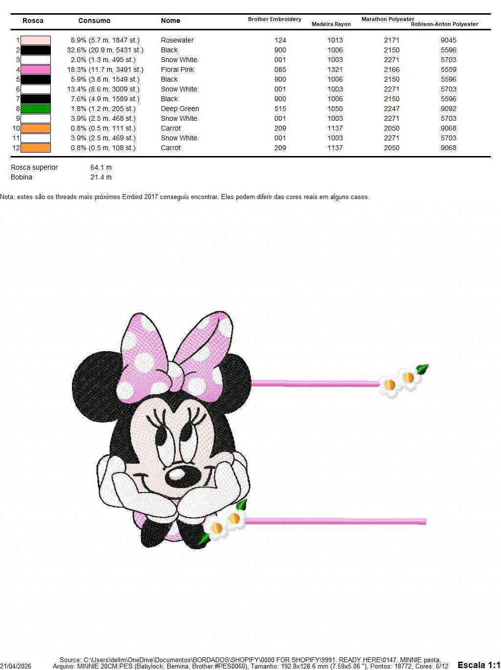 Minnie embroidery design - Minnie Mouse machine embroidery pattern - Baby Girl file - Instant digital download pes jef dst - Marcia Embroidery