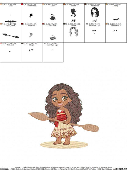 Moana embroidery design - Disney Princess machine embroidery patterns - Baby girl file - Instant digital download pes jef dst exp hus - Marcia Embroidery