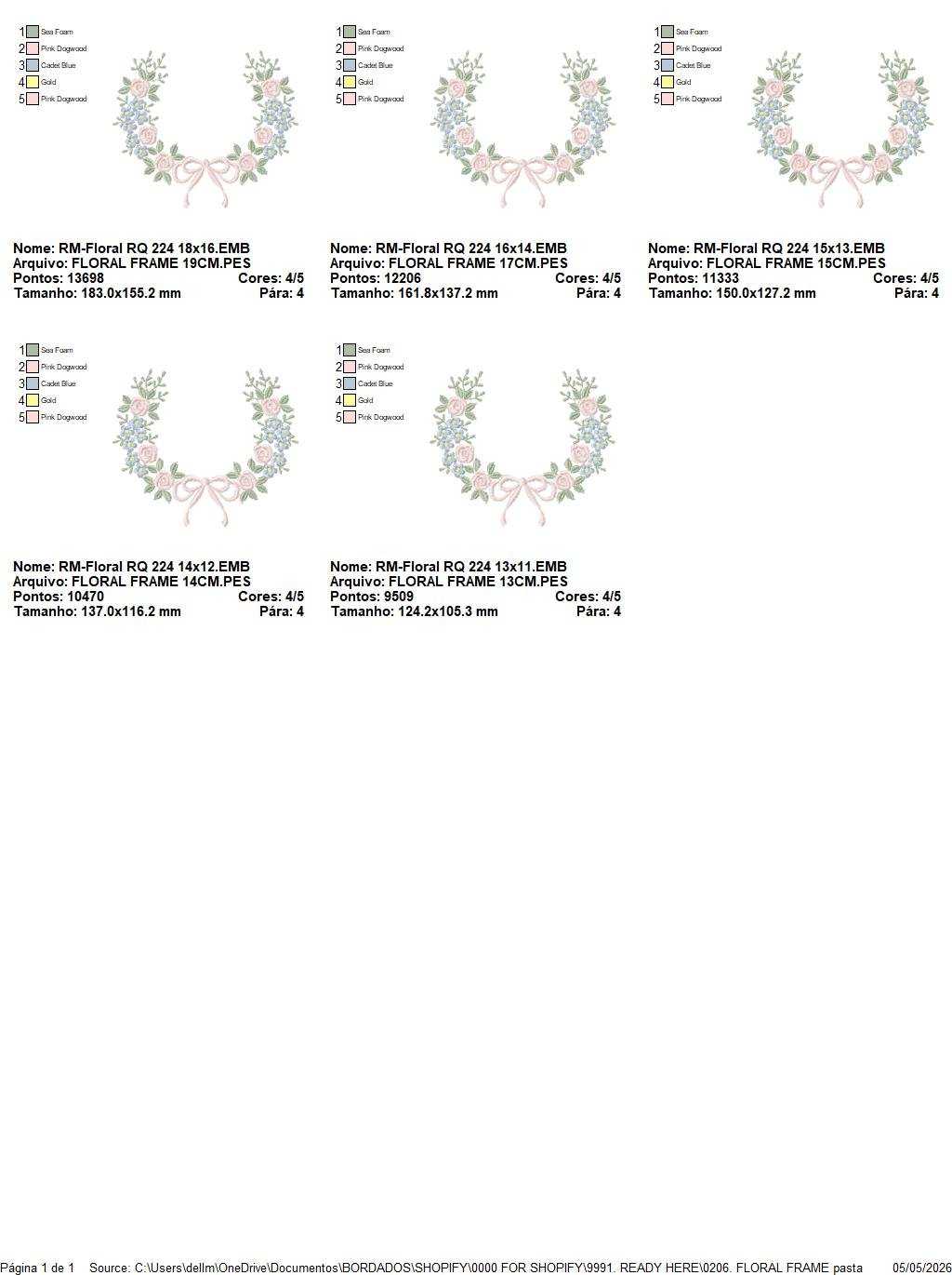 Monogram Floral Frame embroidery design - Roses and Flowers Frame machine embroidery pattern - Floral wreath garland file - Instant download pes jef - Marcia Embroidery